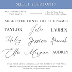 Font selection guide for customizing wedding guest book signs.