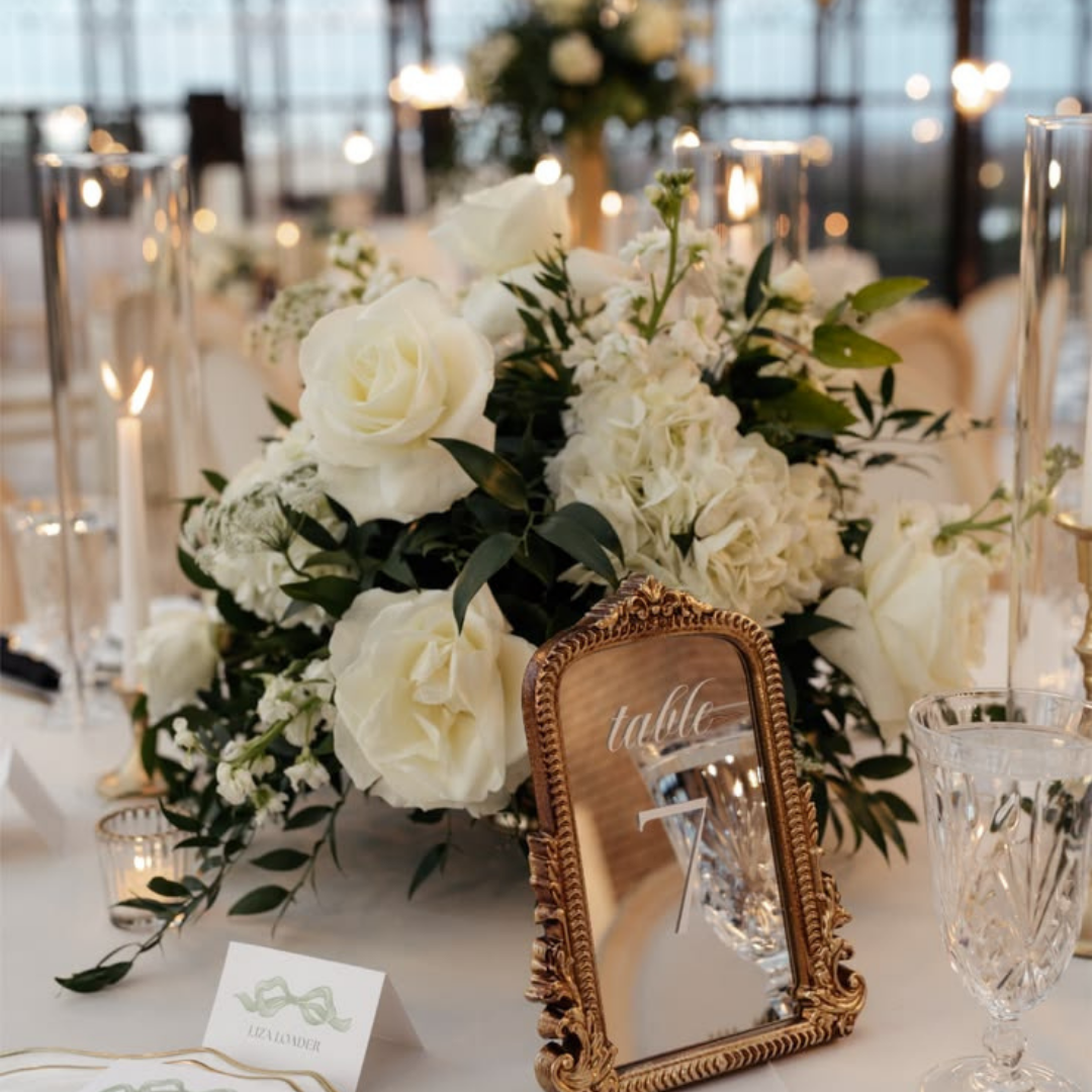 Mirror Wedding Table Numbers in Vintage Gold