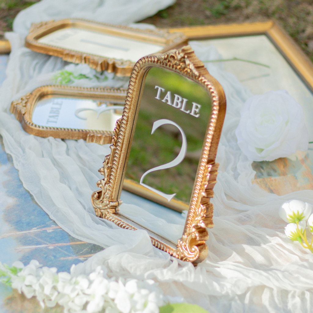 Mirror Wedding Table Numbers in Vintage Gold