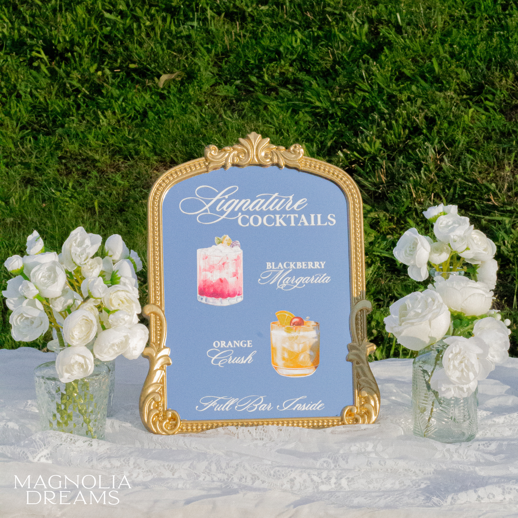 Signature Wedding Drink Menu with Cocktail Pictures