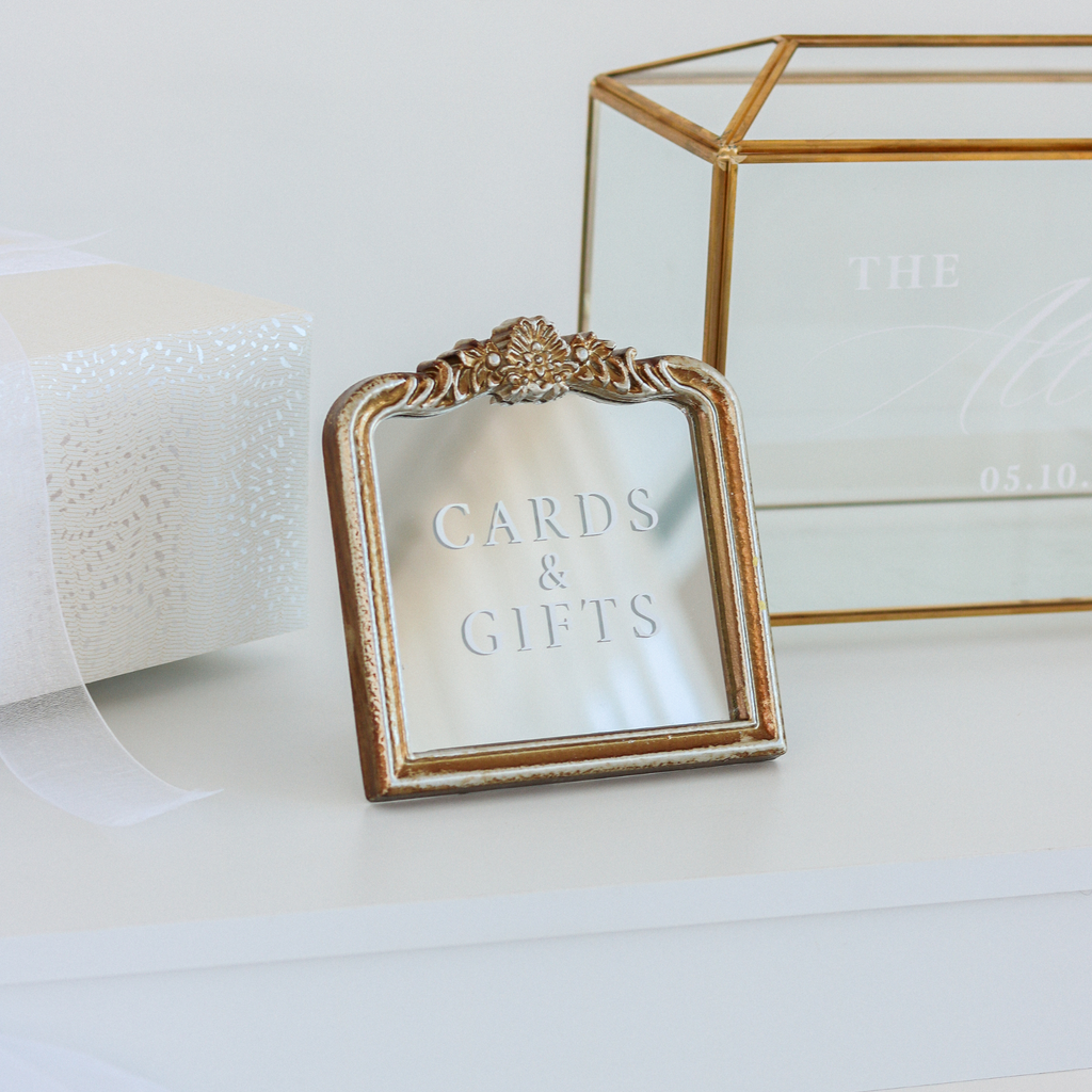 Cards and Gifts Sign on Gold Mirror (Mini)