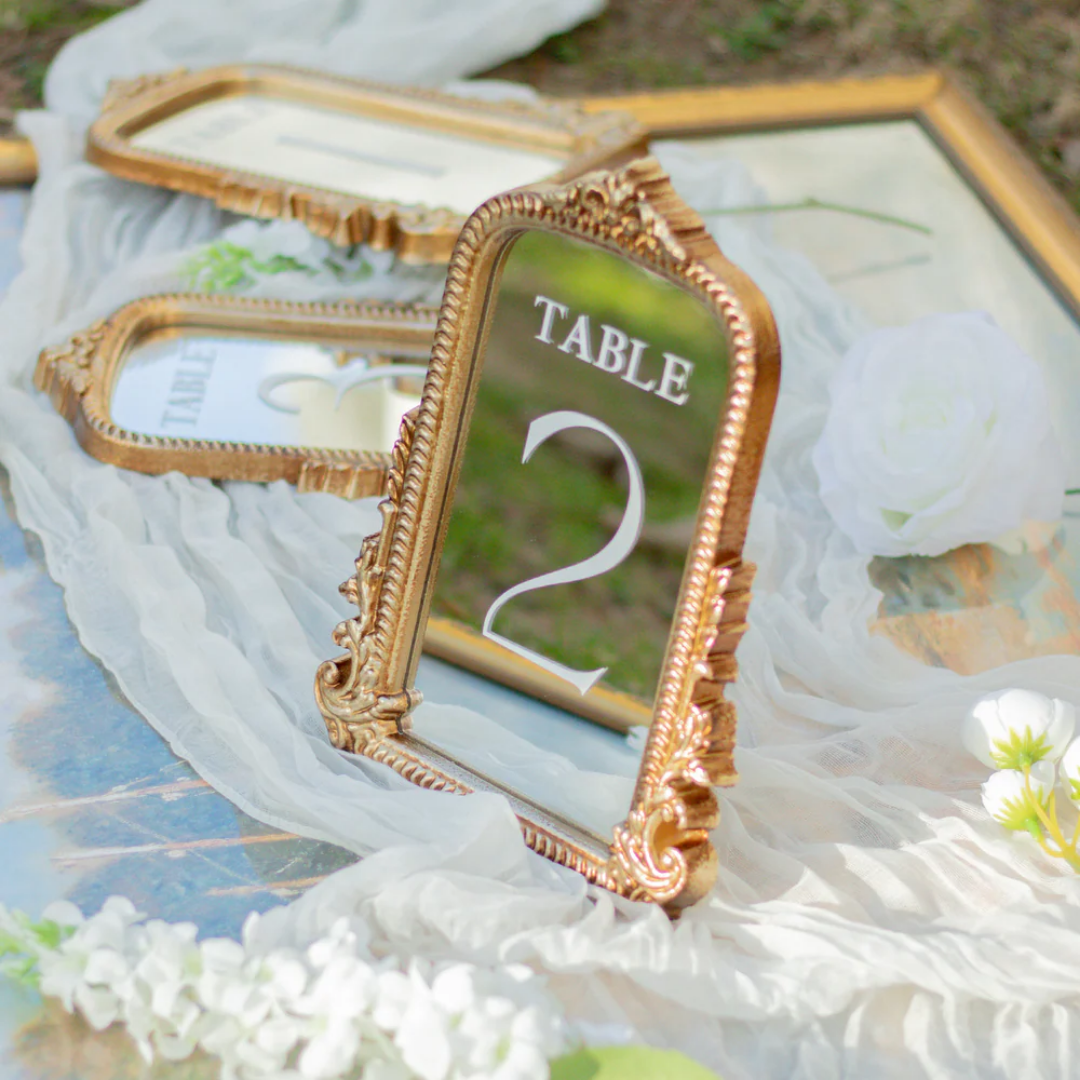Mirror Wedding Table Numbers in Vintage Gold