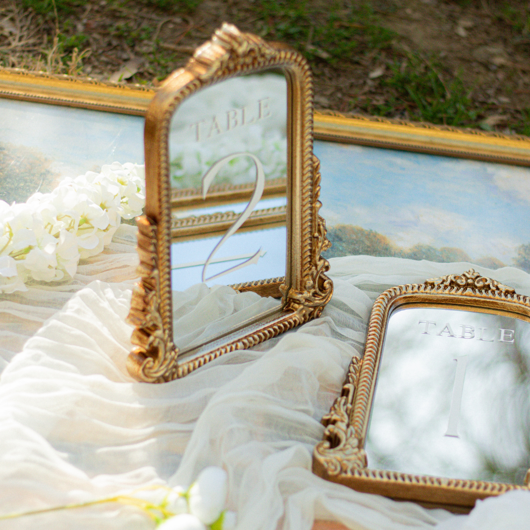 Mirror Wedding Table Numbers in Vintage Gold