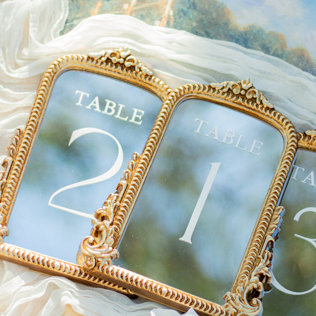 Mirror Wedding Table Numbers in Vintage Gold
