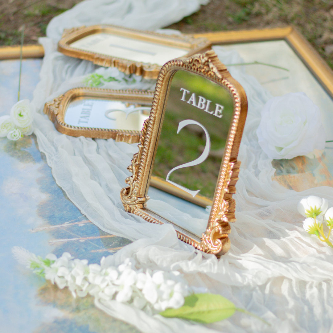 Mirror Wedding Table Numbers in Vintage Gold