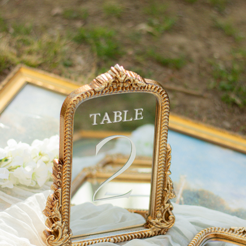 Mirror Wedding Table Numbers in Vintage Gold