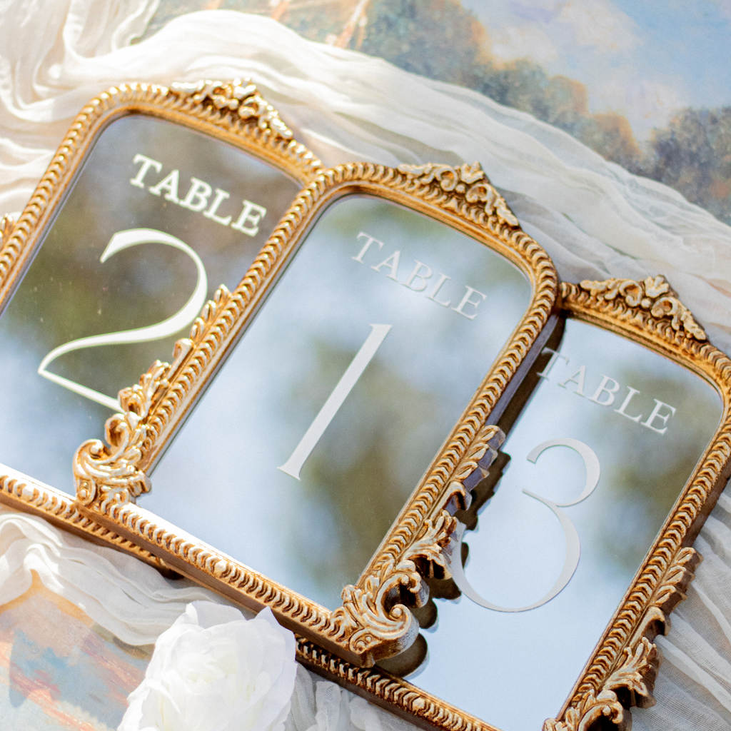 Mirror Wedding Table Numbers in Vintage Gold
