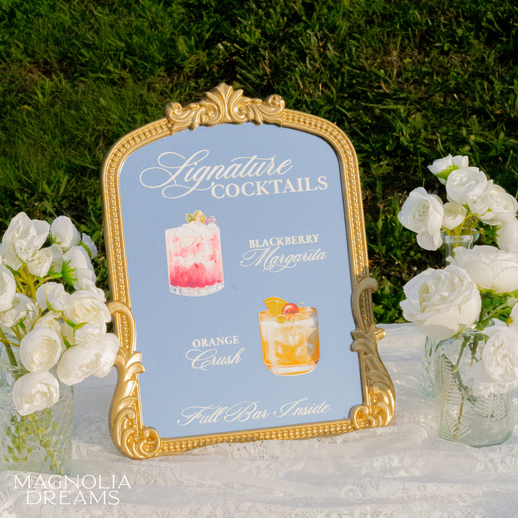 Signature Wedding Drink Menu with Cocktail Pictures