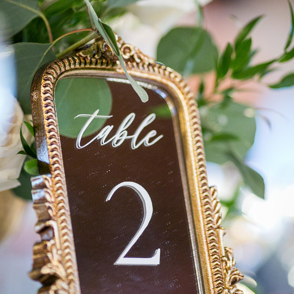 Mirror Wedding Table Numbers in Vintage Gold