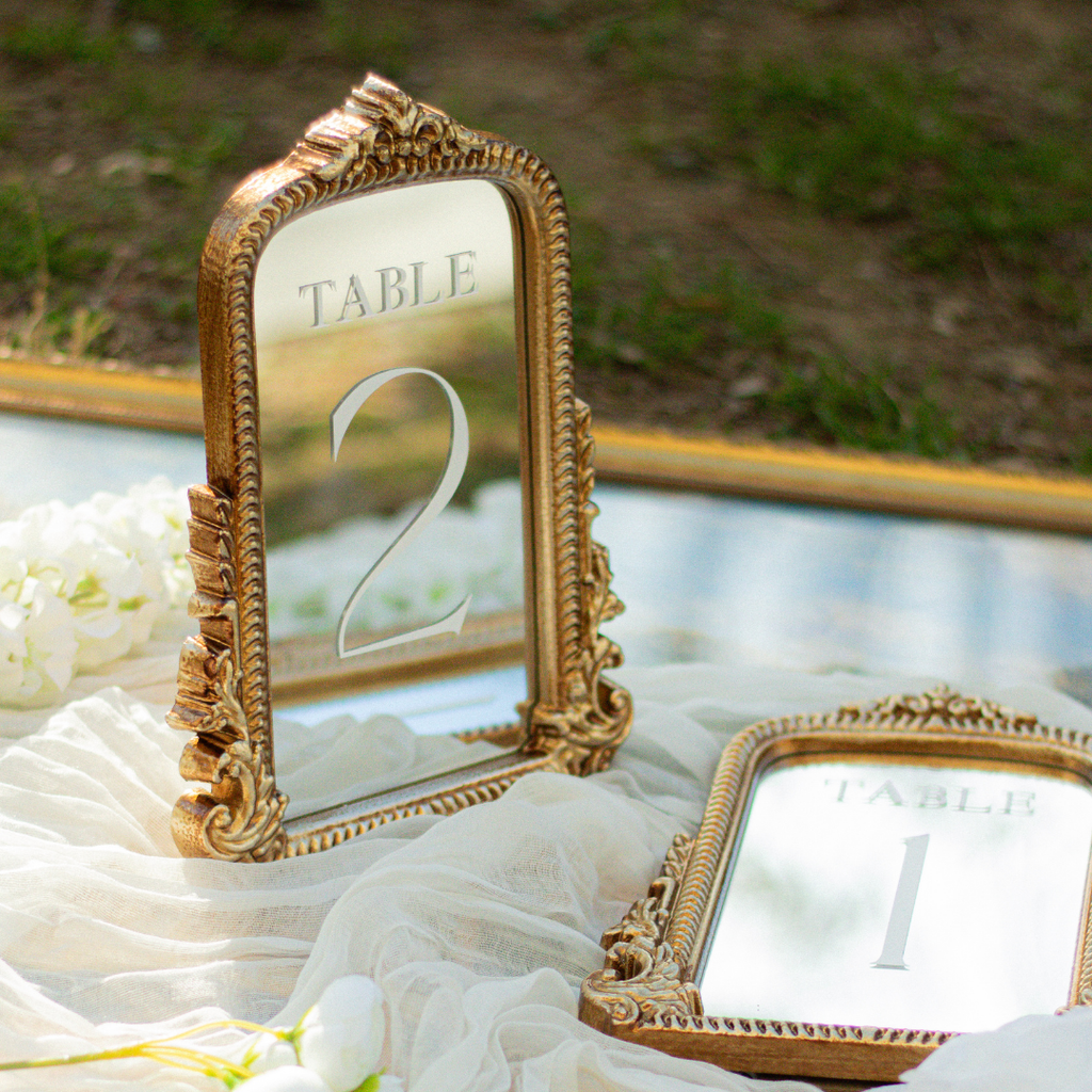 Mirror Wedding Table Numbers in Vintage Gold