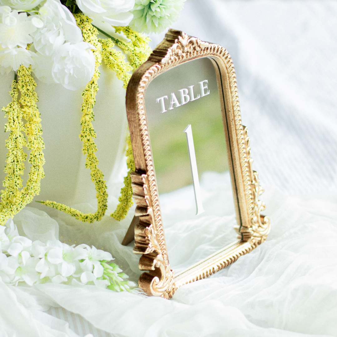 Mirror Wedding Table Numbers in Vintage Gold