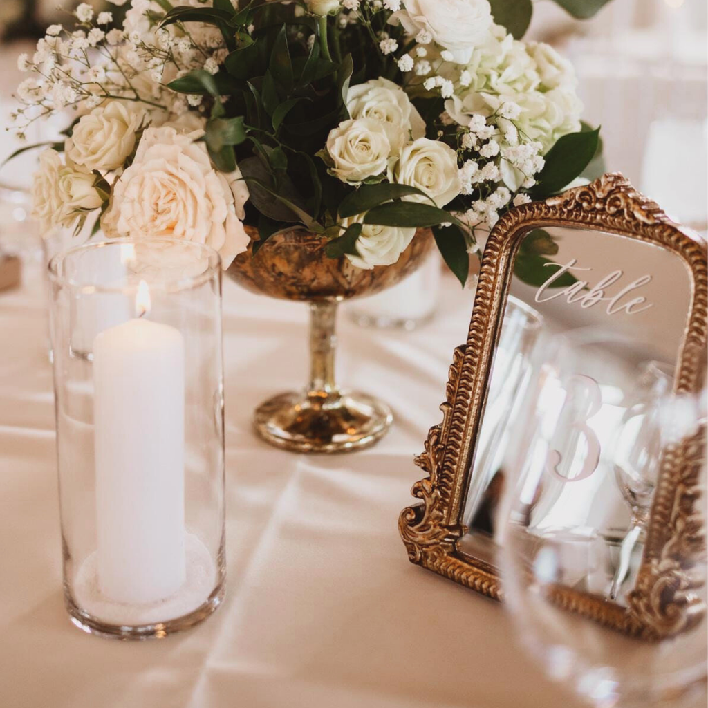 Mirror Wedding Table Numbers in Vintage Gold